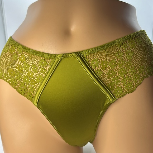 Glossy Satin Lace‎ Edge French Inspired Boudoir Chartreuse Stretchy Panties XL - Picture 5 of 14